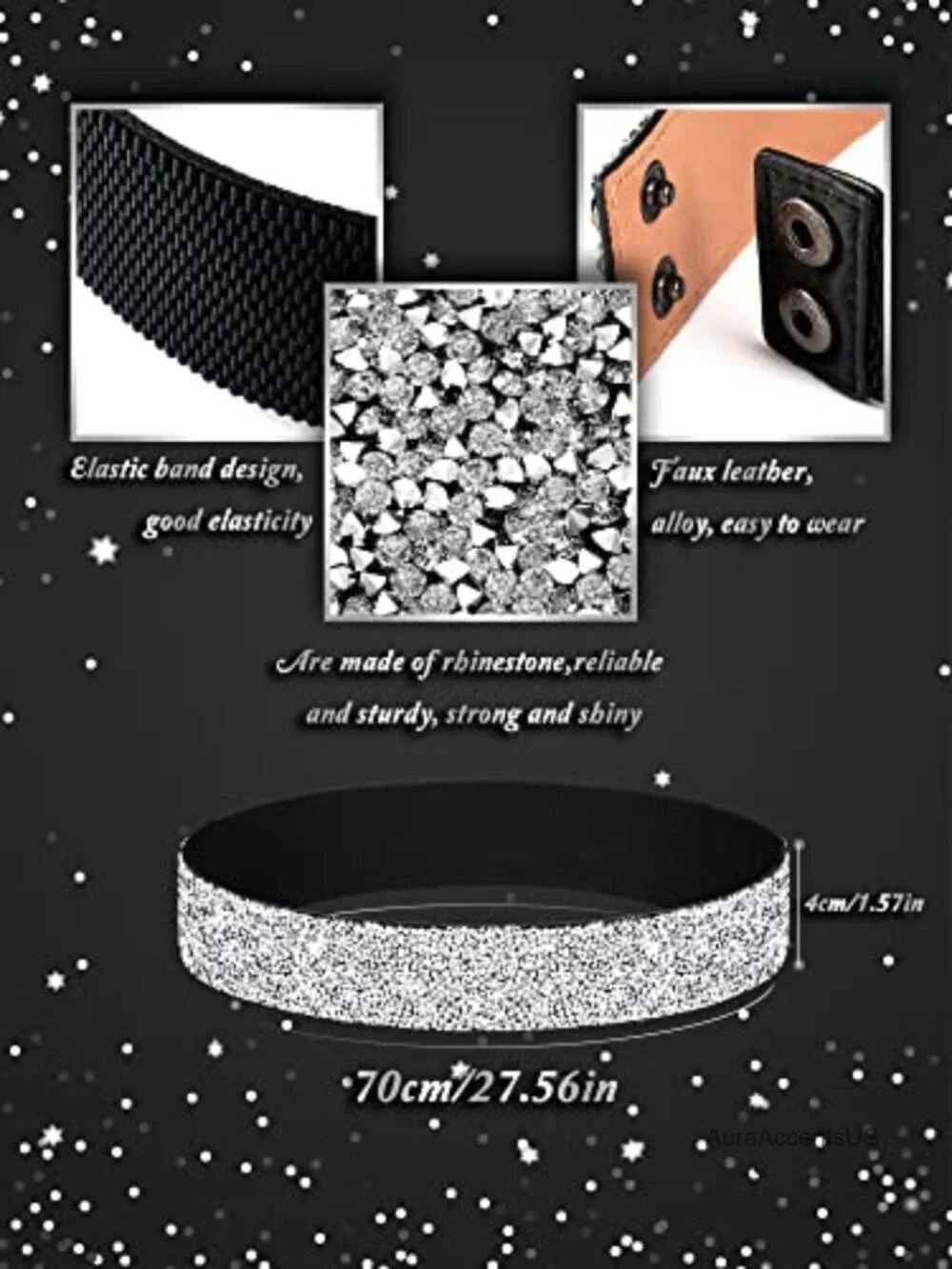 2 Stretchy Rhinestone Glitter Belts O Ring Buckle Bling Dress Belts